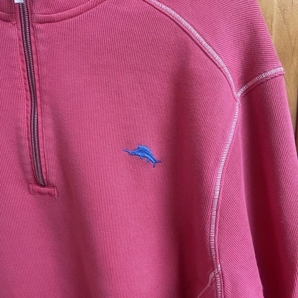 Tommy Bahama Relax Mens Large Red Long Sleeve All Cotton 1/4 zip Sweatshirt - Picture 4 of 8